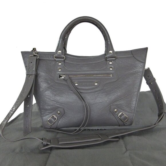 BALENCIAGA Gray Leather Shoulder Bag - Picture 1 of 5